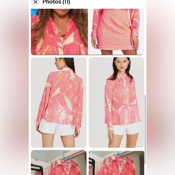 Milly Floral Pleated Blouse Pink Orange Small - Picture 9 of 9